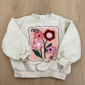 Zara Beige Sweatshirt with Pink Floral Patch